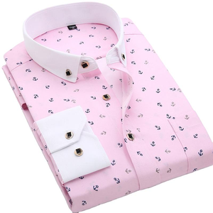 Men's Summer Long Sleeve Poplin Shirt Printed Design Turn Down Collar Single Breasted Casual - Product Image 3