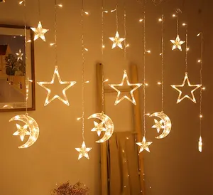 Cortina de luces LED para ventana, cortina impermeable para interior y exterior, hogar, dormitorio, Navidad, Ramadán, 138LED