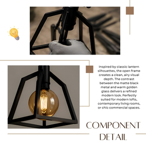 Manufacturers direct sales Industrial Lantern Matte Black Metal Amber Glass Globe Pendant <b>Light</b> - Product Image 4