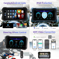 Podofo Écran portable 6,2 pouces pour moto Carplay/Android Auto BT WiFi IP68 étanche avec 2 caméras BSD Personnalisation ODM