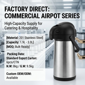 Insulated Stainless Steel Vacuum Coffee Air Pot with Pump, Large Capacity <b>Thermos</b> Flask for Hot Beverage - Product Image 3