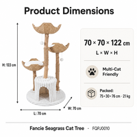 Arbre à chat minimaliste tout-en-un en bois massif, extra-large, multi-niveaux, avec griffoir en sisal et bois naturel, gain de place