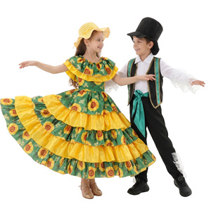 Conjunto de vestido y chaleco con estampado de girasoles para niños y niñas, ropa de actuación, traje de cosplay para Halloween - Product Image 1