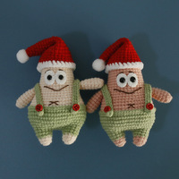 Peluche Patrick Star de Noël au crochet à la main, Amigurumi de vacances de Bob l'éponge, étoile de mer rose avec chapeau de Père Noël, cadeau de collection d'anime festif