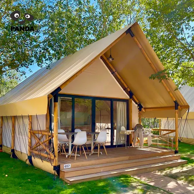Wand Flüchtling Metallrahmen Tente Camping 15qm Oxford 100% wasserdicht Glamping House Luxus Safari Zelt zum Verkauf mit Badezimmer