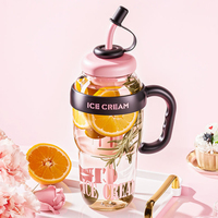 Botol Air Tahan Panas Tipe Sedotan Besar Berinsulasi PC, Baru, Portabel untuk Luar Ruangan, Kapasitas Besar, Dilengkapi Pegangan, Grosir