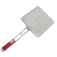 Pince de barbecue portable avec poignée en bois et filet, pour grillades de poisson et de viande