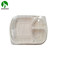 Boîte à lunch bento écologique jetable en paille de canne à sucre, compatible micro-ondes, avec couvercle