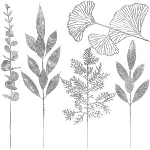 Feuilles artificielles à paillettes dorées, décorations de Noël, fausses feuilles vertes pour arbre de Noël, couronne, arrangement floral DIY, vente en gros - Product Image 2