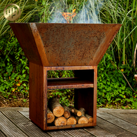 Table de barbecue en métal rouillé personnalisable avec foyer chauffant et bois de chauffage pour les fêtes