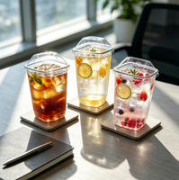 Gobelet en plastique PET transparent personnalisé avec logo, forme polygonale, jetable et recyclable, avec couvercle diamanté pour café glacé, boissons aux fruits et bubble tea – Vente en gros