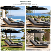 Ensemble de chaises longues d'extérieur modernes en teck avec coussins - Banc de jardin de luxe, mobilier de patio pour piscine, parc, hôtel