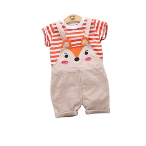 <span class=keywords><strong>Ensemble</strong></span> barboteuse et <span class=keywords><strong>short</strong></span> rayés 100 % coton pour bébé garçon avec bretelles renard de dessin animé pour l'été – Vente en gros - Product Image 1