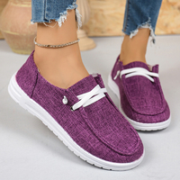 Chaussures décontractées en toile pour femmes, mocassins à enfiler, semelle plate, décor en dentelle, chaussures de marche confortables, multicolores