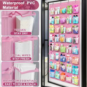 Over The Door <b>Shoe</b> Organizer 40 Pockets Clear PVC Waterproof Hanging Storage For Closet Bathroom Pink - Product Image 4
