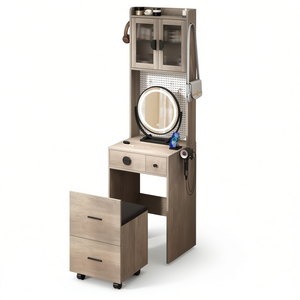 Compact Mini <b>Corner</b> Makeup Vanity Set With <b>Led</b> <b>Lights</b> Storage Drawers And Stool For Small Spaces Modern Design - Product Image 1