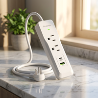 Stop Kontak Ekstensi 13A, 125V, 2 Stop Kontak dengan Port Pengisian Cepat USB-A & USB-C PD20W, Soket Standar AS dengan Lampu LED