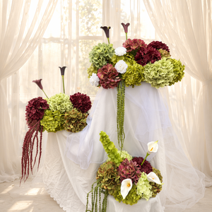 Boule de fleurs artificielle 60 cm rouge bordeaux et blanche, centre de table en soie, arrangement d'hortensias verts, décoration de <span class=keywords><strong>mariage</strong></span> faite à la main - Product Image 2