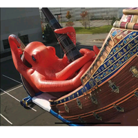 Château gonflable géant en toile PVC avec toboggan sec, bateau privé et jeu de poulpe rouge sur terre