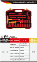 WEDO VDE 1/2 "Jeu de douilles isolées 21 pièces 1000V Clé à douille pour électricien Prise IEC 60900