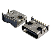 Connecteur USB Type C Femelle 6P à Angle Droit SMT, Fixation PCB à Quatre Pattes avec Plaque à Ressort, Charge Rapide, Durable, 10 000 Cycles de Raccordement