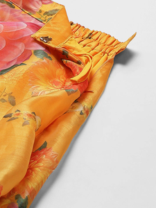 Fashion Women Mustard <strong>Yellow</strong> &amp; Pink Floral Print Casual Cotton Wrap <strong>Skirt</strong> With Zipper - Product Image 4