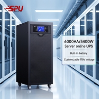UPS Online Pabrik OEM 6kVA 5400W 50Hz 60Hz Fase Tunggal Gelombang Sinus Murni Konversi Ganda LCD Tower Proteksi Tegangan Lebih
