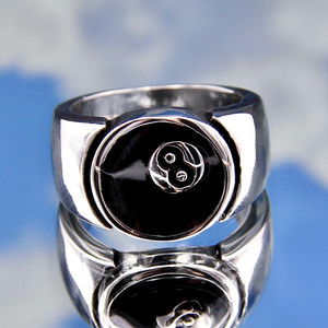 Bague de mode Go Party, flamme de cœur, Yin Yang, Tai Chi, as de pique, punk, émail noir à gouttes d'huile, numéro 8, pour femmes et hommes - Product Image 5