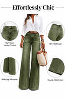 Jean évasé taille haute vert olive pour femme – Style rétro décontracté pour le quotidien et les vacances