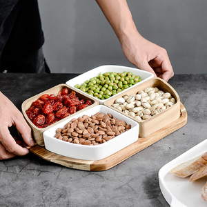 Plateau de noix en céramique en <span class=keywords><strong>bois</strong></span> d'acacia de haute qualité quatre compartiments Mini assiettes de service pour l'usine de bonbons en gros écologique - Product Image 4