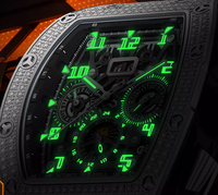 Montres mécaniques en acier lumineuses avec calendrier à aiguilles volantes, design d'usine et fabrication en série, pour la marque privée des clients