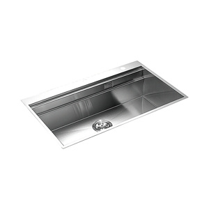 Évier de cuisine double en acier inoxydable SUS304 brossé satiné 820x450mm, à encastrer, avec robinet inclus - Product Image 1