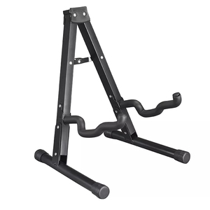 Draagbare, verstelbare, opvouwbare metalen statiefhouder voor akoestische/elektrische gitaar, bas, viool, snaarinstrumenten (zwart) - Product Image 1