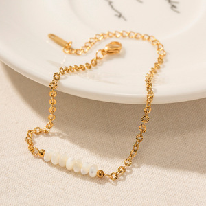<span class=keywords><strong>Tobillera</strong></span> de cuentas de concha natural, joyería de pie de acero inoxidable chapado en oro de 18 quilates, tobilleras delicadas para mujer, sin deslustre - Product Image 4