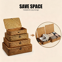 Boîte de rangement rectangulaire pour cosmétiques et vêtements, ensemble de 4 paniers de rangement en osier naturel tressé avec couvercle