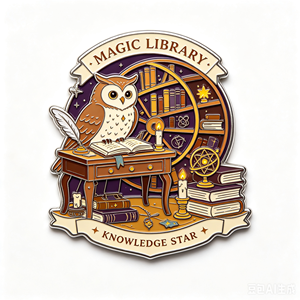 Owl Magic Library Enamel <b>Pin</b> Bookshelf Desk <b>Badge</b> Purple Gold Metal Craft Gift Decor - Product Image 1