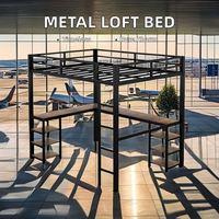 Lit de chambre moderne en bois et acier réglable, cadre entièrement métallique, garde-corps, noir, durable pour hôtels et entrepôts