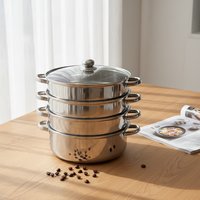 Cuisinière vapeur moderne et écologique en acier inoxydable 4 pièces avec couvercle en verre pour usage commercial – Idéale pour la cuisson du pain, des fruits de mer, du riz et des boulettes