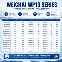 Moteur principal marin WEICHAI WP13C482-18, 354 kW, 1800 tr/min, 6 cylindres, puissance fiable et robuste pour remorqueur, navire de pêche, navire de transport de marchandises