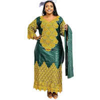 Nouvelle Robe Longue Ankara Vert Luxe Africain à Paillettes Grande Taille pour Femme avec Foulard – Décontractée, Élégante et Magnifique pour l'Été