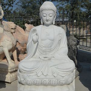 Diseño tradicional Estatua de Buda gordo de tamaño real Decoración de jardín de mármol blanco puro para villas - Product Image 2