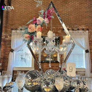 Support de bougie en cristal LEDA Gold Diamond Candelabra pour mariage, centre de table pour décoration de réception - Product Image 2
