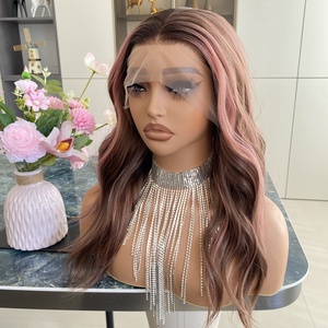 Perruque synthétique frontale en dentelle transparente 13x4, marron avec des boucles lâches violettes de haute qualité, perruques synthétiques pour femmes - Product Image 2