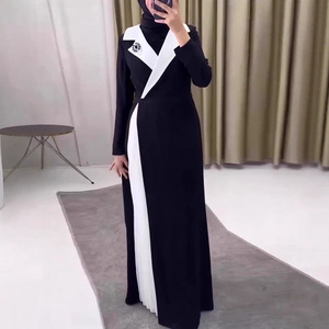 Vendita all'Ingrosso 2026 Autunno e Inverno Nuovo Elegante Abito Lungo da Donna con Maniche Lunghe e Pieghe a Contrasto di Colore - Product Image 3