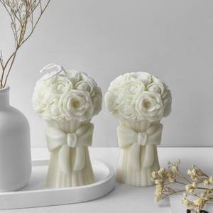 Stampo in Silicone <span class=keywords><strong>J</strong></span>-0446 Bouquet di Fiori di Rose con Fiocco a Cuore per Candele Profumate Fai-da-te Regalo di San Valentino Gesso Colla a Goccia - Product Image 2