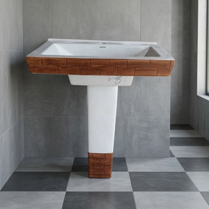 Lavabo de baño independiente de piedra de mármol Marquina negro moderno Lavabo de pedestal único con artículos sanitarios de cerámica - Product Image 2