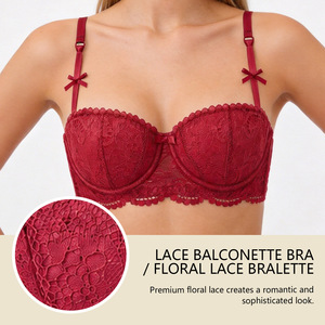 Soutien-gorge push-up en dentelle avec bretelles à nœuds rouge, blanc, noir, lingerie sexy pour femmes - Product Image 2