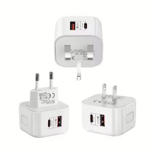 US EU UK <b>Plug</b> 20W Dual Ports <b>USB</b> Type C <b>Wall</b> Charger PD Fast Charging Power Adapter A+C Charger with Retail Box - Product Image 2