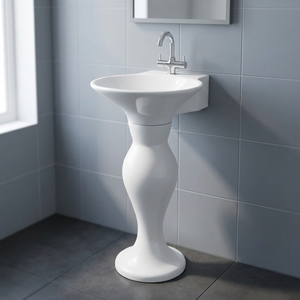 Lavabo de Cerámica Blanco Brillante de Calidad de Exportación, Lavabo de Pedestal Completo, Lavabo de Porcelana para Baño, Artículos Sanitarios - Product Image 2