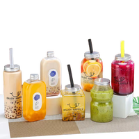 Bouteilles en plastique PET transparentes jetables rondes et carrées de 250 ml et 500 ml avec bouchon en aluminium pour jus de fruits – Vente en gros